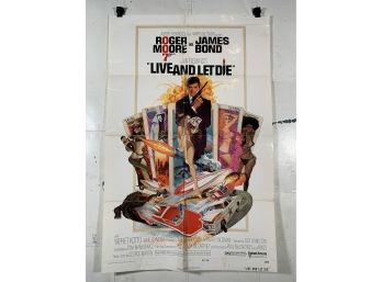Vintage Folded One Sheet Movie Poster James Bond Live And Let Die 1973