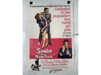 Vintage Folded One Sheet Movie Poster Sunday In New York 1964