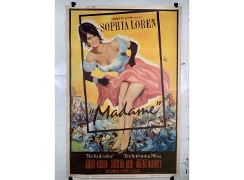 Vintage Large One Sheet Rolled Movie Poster Sophia Loren In Madame 1962