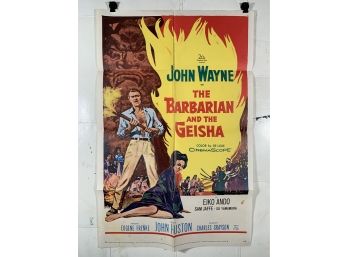 Vintage Folded One Sheet Movie Poster John Wayne The Barbarian And The Geisha
