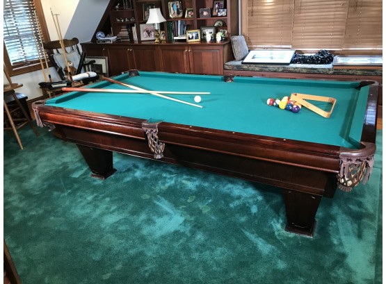 Fabulous BRUNSWICK VENTURA  10' Mahogany Slate Top Pool Table - With Two Stools & Accessories - Paid $9,500