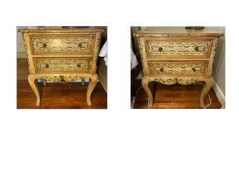 A Pair Of Antiqued Hand Painted Two Drawer Night Tables