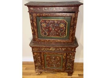 Antique Small Swedish Hand Painted Double Storage Cabinet