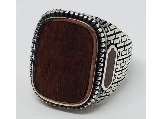 Wooden Men's Ring In Sterling Silver