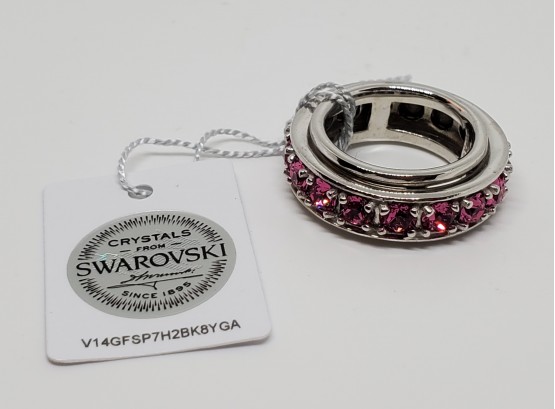 Rose Swarovski Crystal Spinner Ring In Platinum Bond Brass