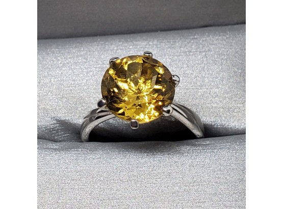 Round Yellow Citrine Sterling Silver Ring