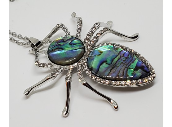 Abalone Shell, Austrian Crystal Spider Pendant In Silver Tone & Stainless