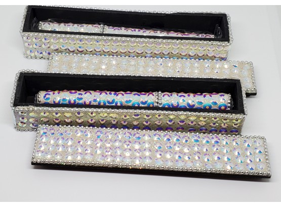2 Handcrafted Bedazzled Pens In Matching Safekeep Boxes