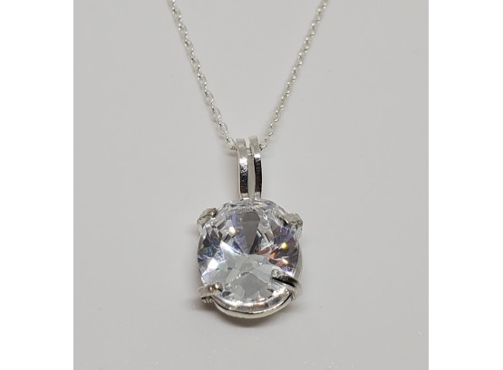 Cubic Zirconia Pendant Necklace In Sterling With Sterling Chain