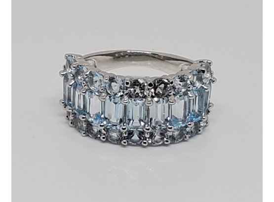 Gorgeous Blue Topaz, Rhodium Over Sterling Band Ring