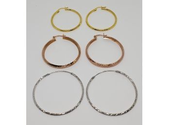 3 Pair Of Hoop Earrings In Sterling Silver