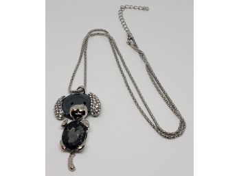 Grey Quartz, White & Black Austrian Crystal Dog Pendant Necklace