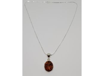 Nice Amber Pendant Necklace With Sterling Silver Chain