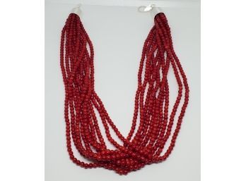 Red Onyx Multi Strand Necklace In Sterling Silver