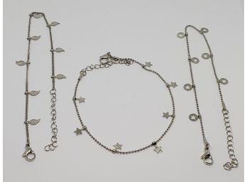 Cute Set Of 3 Anklets In Stainless Steel