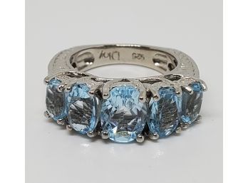 Sky Blue Topaz 5 Stone Ring In Platinum Over Sterling
