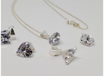 Set Of 5 Faux Diamond Pendants With Sterling Chain