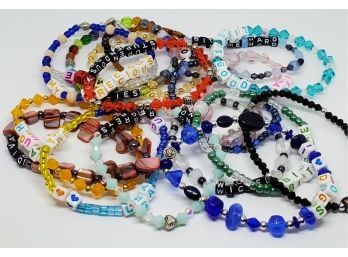 Lot Of 18 Handcrafted Beaded Saying Bracelets