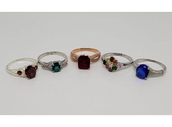 Lot Of 5 Sterling Silver Rings With Faux Gems