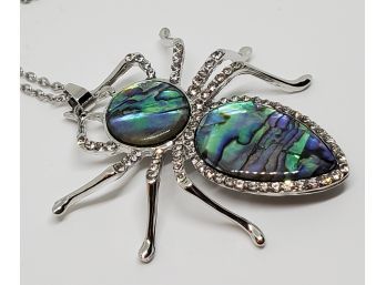 Abalone Shell, Austrian Crystal Spider Pendant In Silver Tone & Stainless