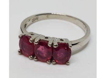 Ruby Trilogy Ring In Platinum Over Sterling Silver