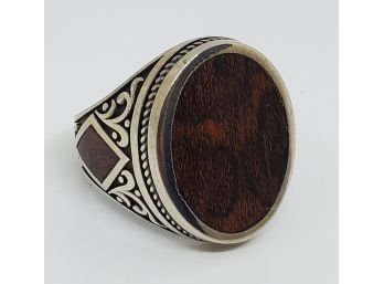 Unique Men's Sterling Silver & Wood Ring