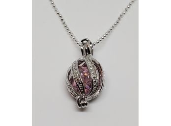 Pink Cubic Zirconia Inside A Pendant Necklace In Sterling