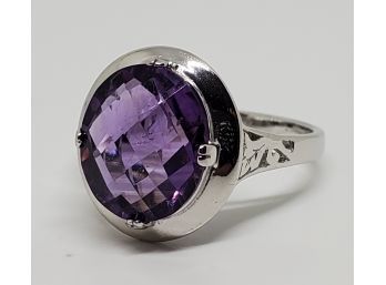 Oval Purple Amethyst, Rhodium Over Sterling Solitaire Ring