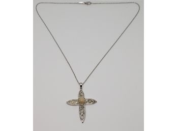 Ethiopian Welo Opal Cross Pendant Necklace In Platinum Over Sterling