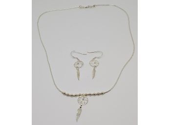 Sterling Silver Dream Catcher Necklace & Matching Earrings