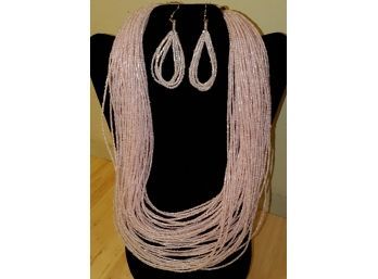 Pink Chroma Beads Earrings & Multi Strand Necklace