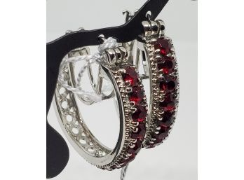 Red Swarovski Crystal Hoop Earrings In Stainless Steel