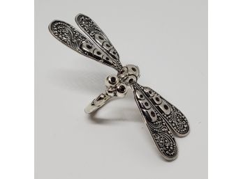 Bali Garnet Dragonfly Ring In Sterling Silver
