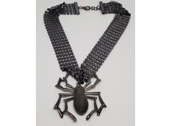 Silver Tone Miss Spider Necklace