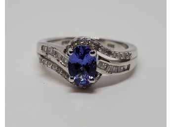 AA Tanzanite, Diamond Ring In Platinum Over Sterling Silver