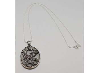 Bali Sterling Silver Dragon, Mother Of Pearl Pendant Necklace
