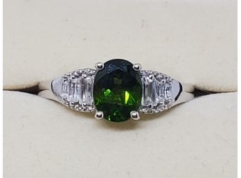 Russian Diopside, White Topaz Ring In Platinum Over Sterling