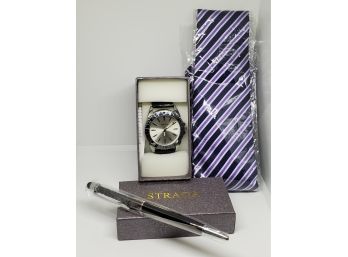Brand New Men's Strada Gift Set - Watch, Tie & Pen