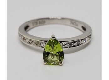 Peridot, Zircon Ring In Platinum Over Sterling Silver