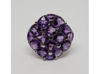 Brazilian Amethyst, Rhodium Over Sterling Silver Cluster Ring