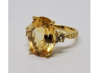 Brazilian Citrine, White Topaz 18k Yellow Gold Over Sterling Ring