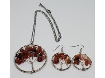 Tree Of Life Pendant Necklace & Matching Earrings In Stainless