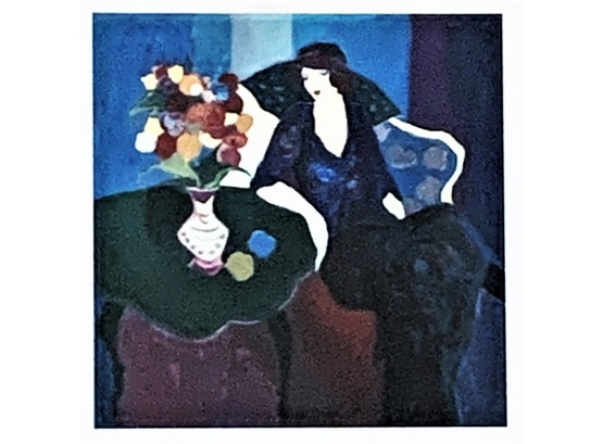 Itzchak Tarkay Serigraph,  Untitled, Woman With Hat And White Vase
