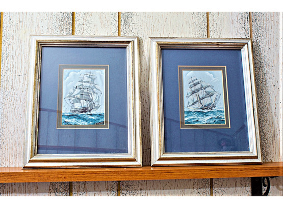 Pair J & J Cash, LTD, Coventry, England  Woven Silk Picutres Of 19th Century Clipper Ships, 'Flying Cloud'