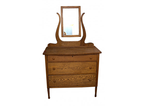 Golden Oak Dresser With Matching Mirror