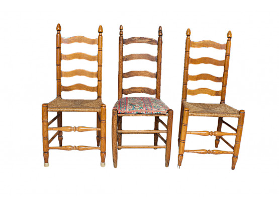 Antique Ladder Back Chair Along With Two Compaatable Contemporary Chairs
