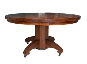 Wonderful Oak Round Table On A Cylindtical Pedestal Base