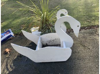 Two Fun Wooden Swan Planters