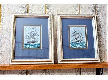 Pair J & J Cash, LTD, Coventry, England  Woven Silk Picutres Of 19th Century Clipper Ships, 'Flying Cloud'