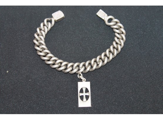 Big Chunky Mexican Silver And Sterling Jewelry Bracelet With Gothic Cross